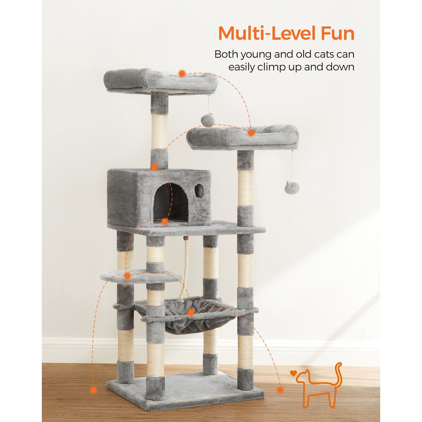 56.3-Inch Cat Tree with Scratching Posts, Hammock, Plush Perch - image 3