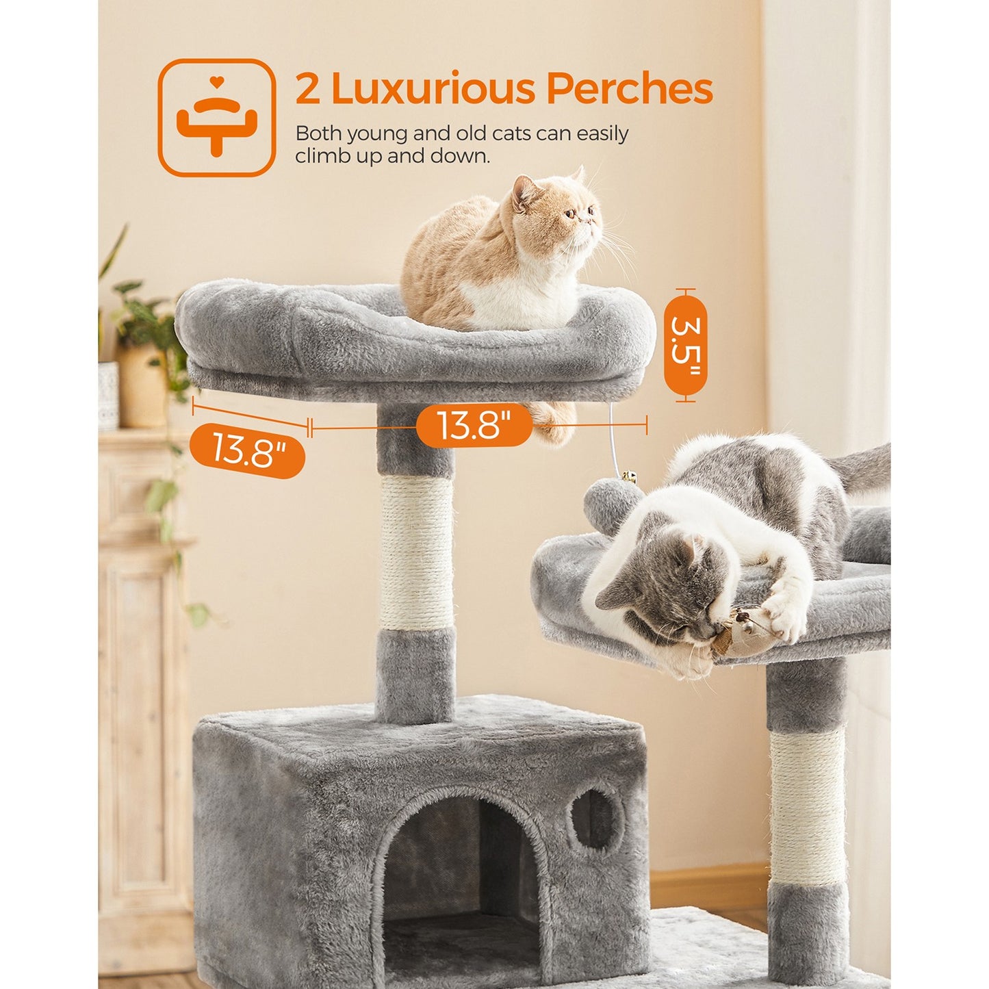 56.3-Inch Cat Tree with Scratching Posts, Hammock, Plush Perch - image 4