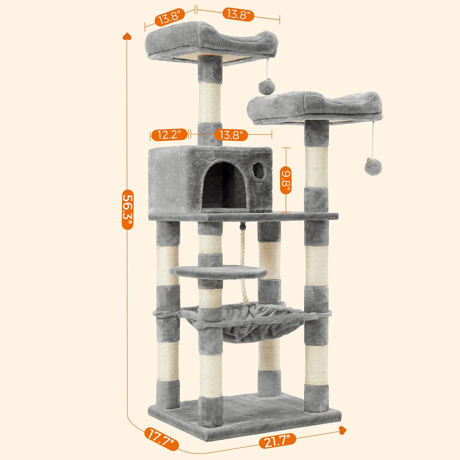 56.3-Inch Cat Tree with Scratching Posts, Hammock, Plush Perch - image 9