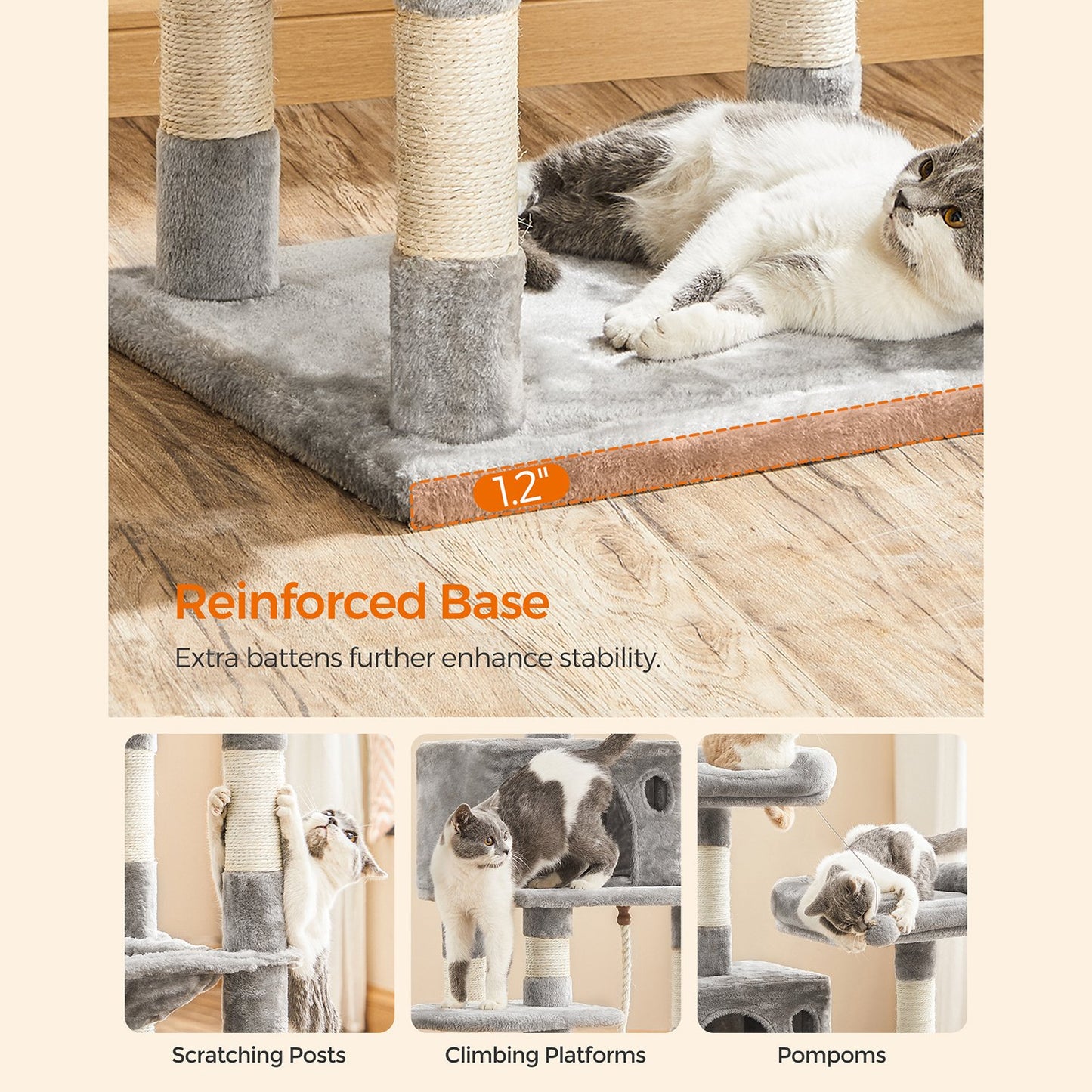 56.3-Inch Cat Tree with Scratching Posts, Hammock, Plush Perch - image 7