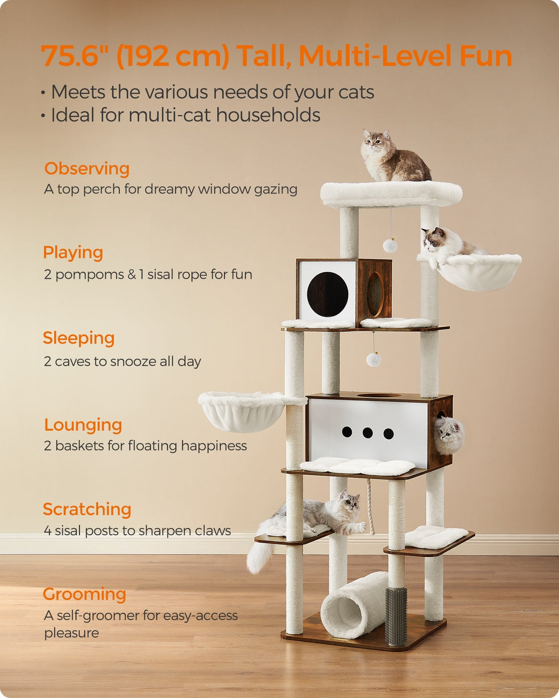 77.5-Inch Tall Modern Cat Tower for Large Indoor Cats - image 5