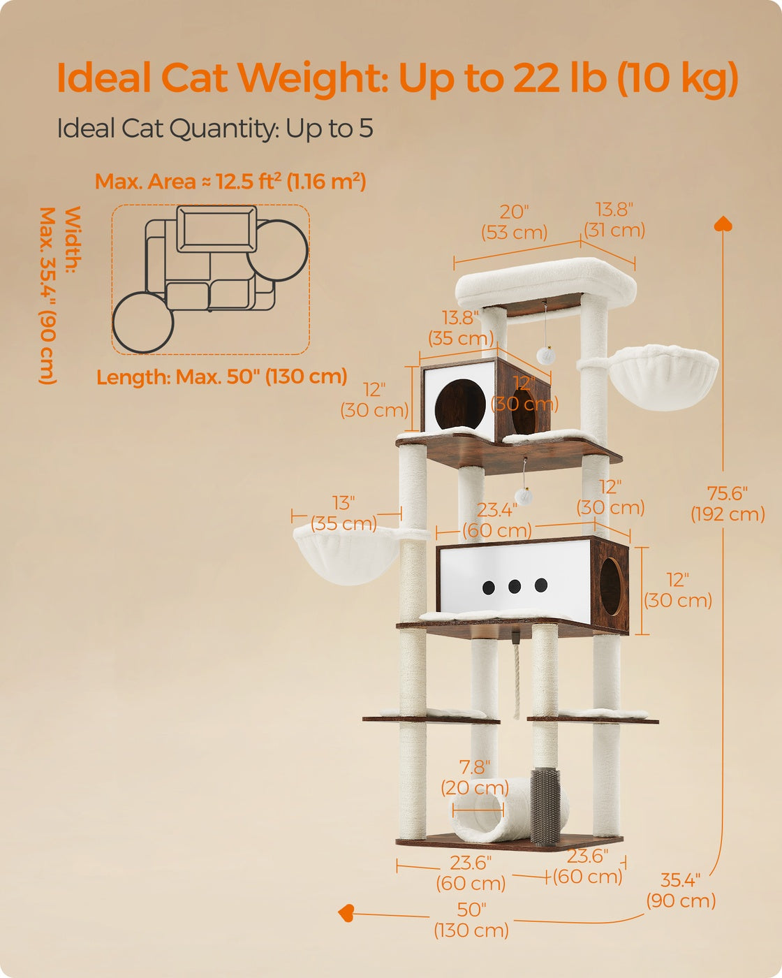 77.5-Inch Tall Modern Cat Tower for Large Indoor Cats - image 7