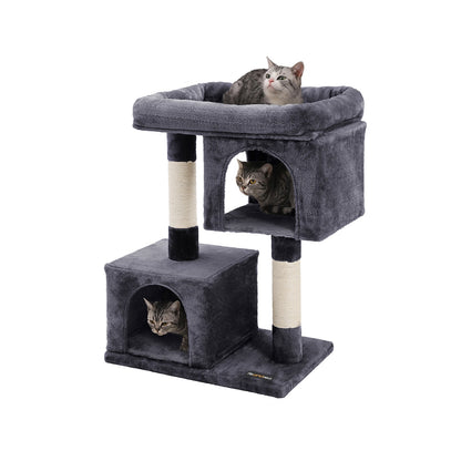 Cat Tree with Sisal-Covered Scratching Posts and 2 Plush Condos Cat Furniture for Kittens Light Gray