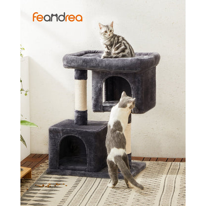 Cat Tree with Sisal-Covered Scratching Posts and 2 Plush Condos Cat Furniture for Kittens Light Gray
