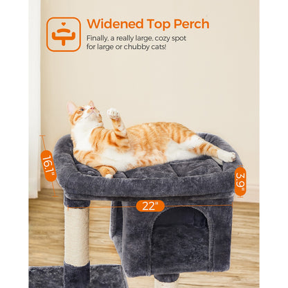 Cat Tree with Sisal-Covered Scratching Posts and 2 Plush Condos Cat Furniture for Kittens Light Gray