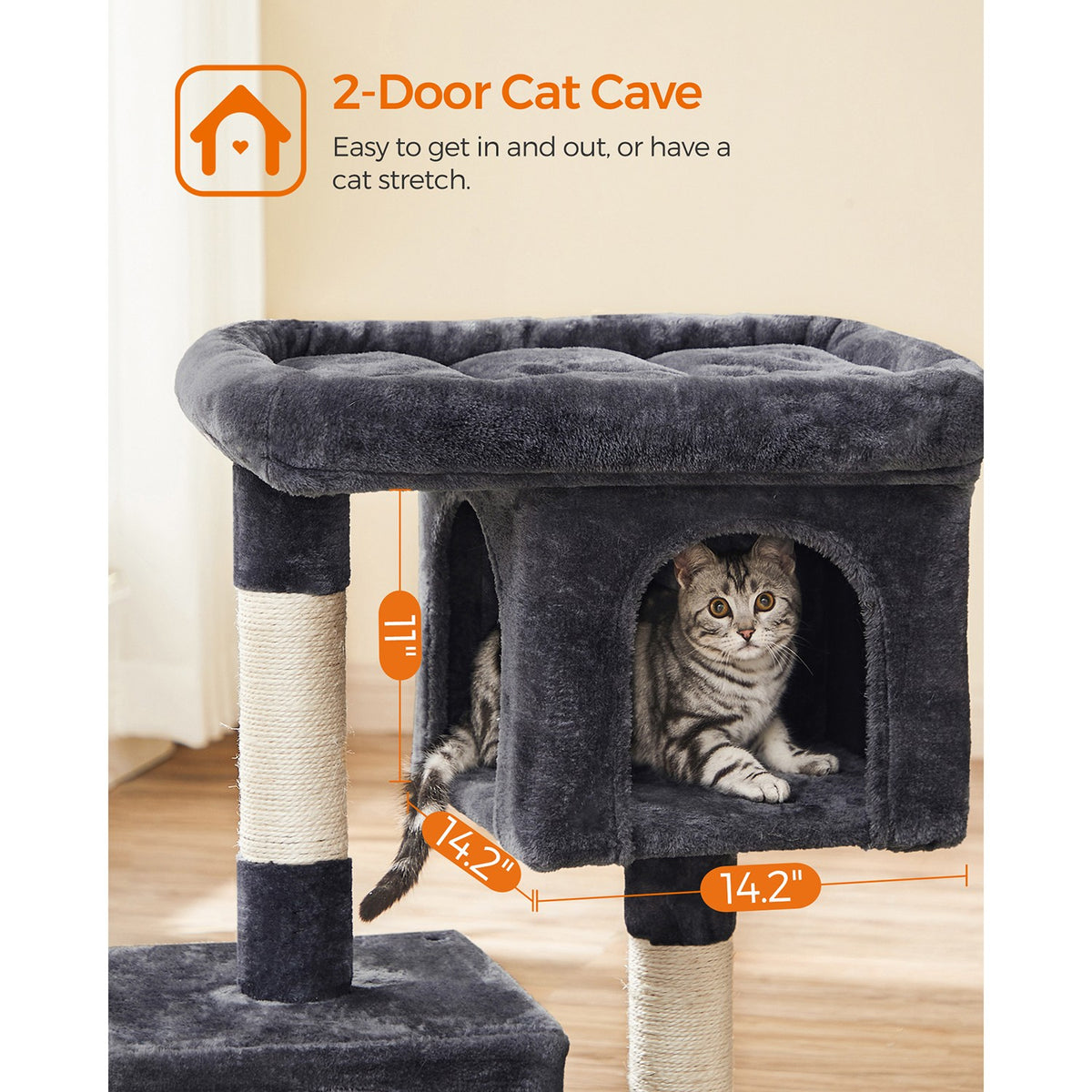 Cat Tree with Sisal-Covered Scratching Posts and 2 Plush Condos Cat Furniture for Kittens Light Gray