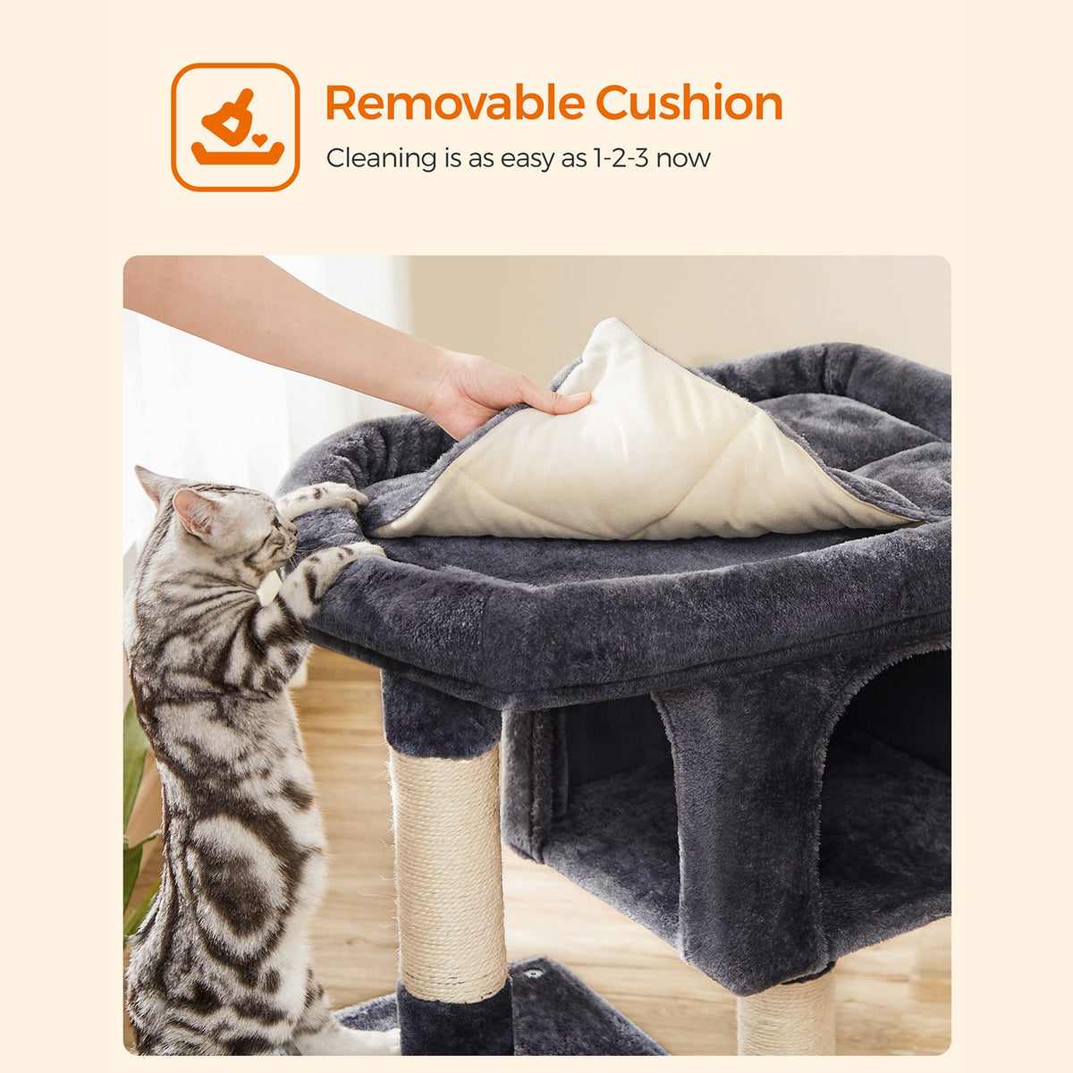 Cat Tree with Sisal-Covered Scratching Posts and 2 Plush Condos Cat Furniture for Kittens Light Gray