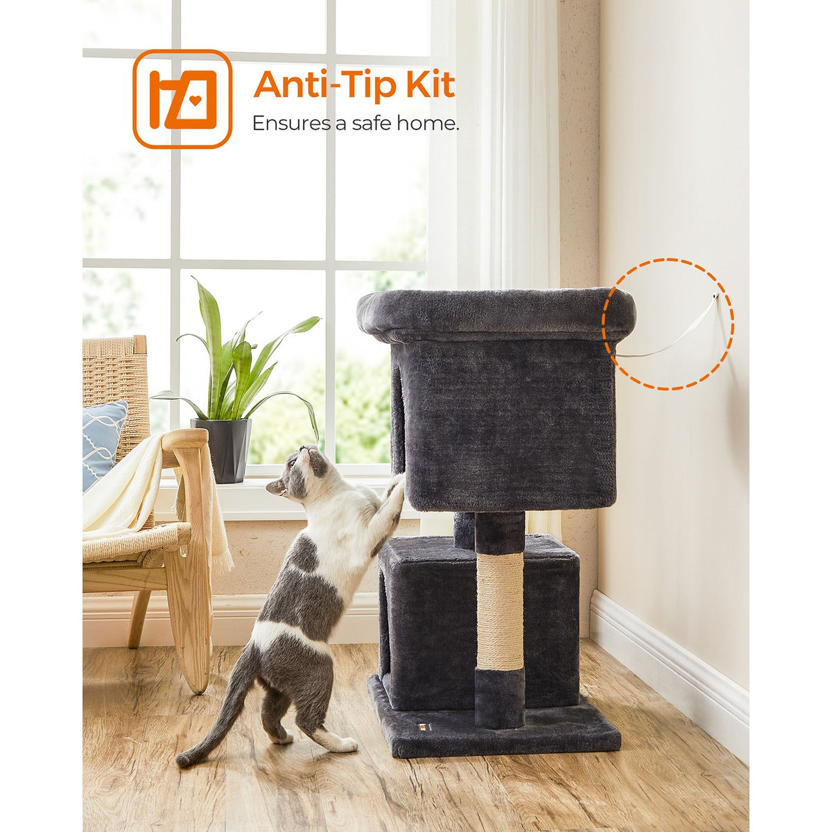 Cat Tree with Sisal-Covered Scratching Posts and 2 Plush Condos Cat Furniture for Kittens Light Gray