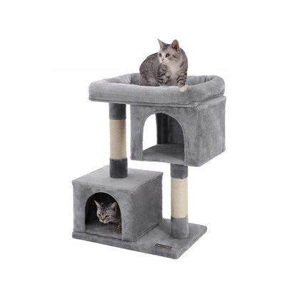 Cat Tree with Sisal-Covered Scratching Posts and 2 Plush Condos Cat Furniture for Kittens Light Gray