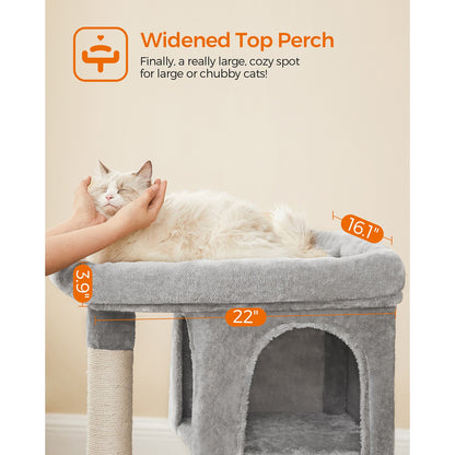 Cat Tree with Sisal-Covered Scratching Posts and 2 Plush Condos Cat Furniture for Kittens Light Gray