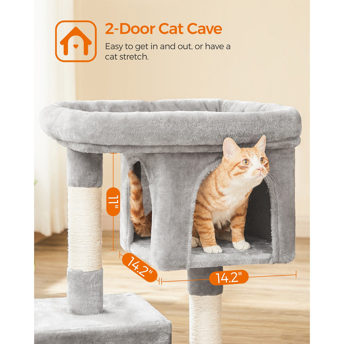 Cat Tree with Sisal-Covered Scratching Posts and 2 Plush Condos Cat Furniture for Kittens Light Gray