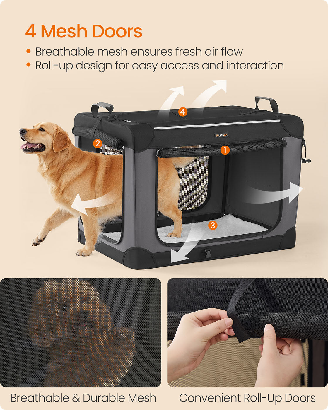 Collapsible Dog Crate 24-Inch 4 Mesh Doors Handles Storage Pocket - image 16