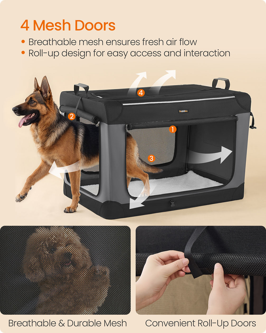 Collapsible Dog Crate 24-Inch 4 Mesh Doors Handles Storage Pocket - image 22