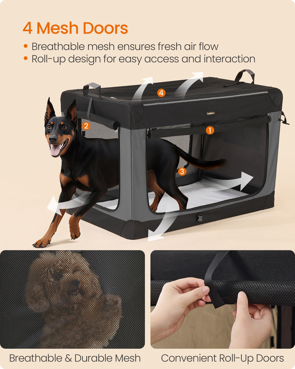 Collapsible Dog Crate 24-Inch 4 Mesh Doors Handles Storage Pocket - image 34