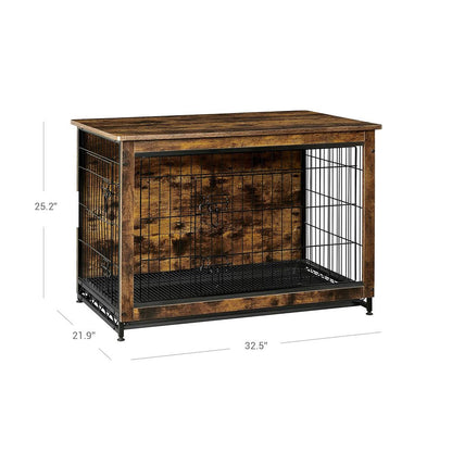 Wooden Dog Crate, Indoor Pet Crate End Table, Dog Furniture with Removable Tray, Rustic Brown and Black