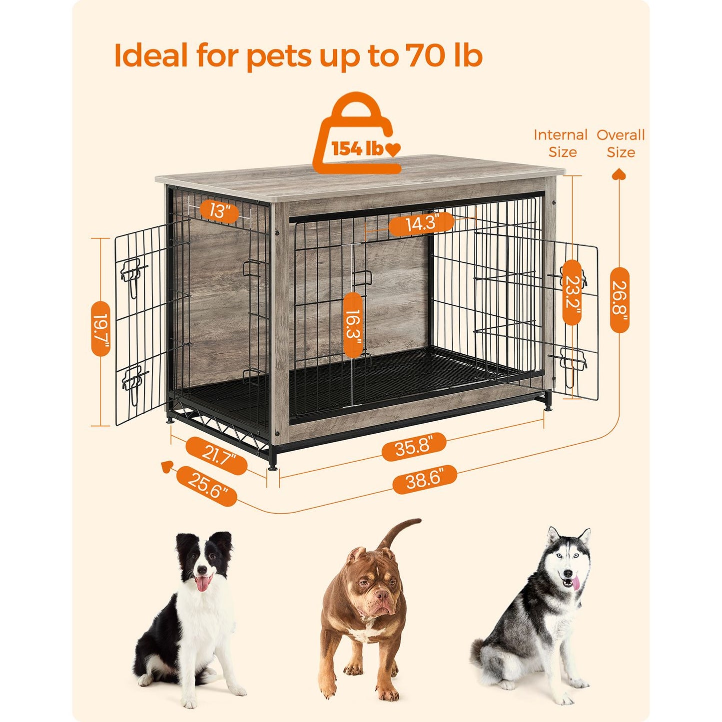 Modern Kennel for Dogs Indoor up to 70 lb