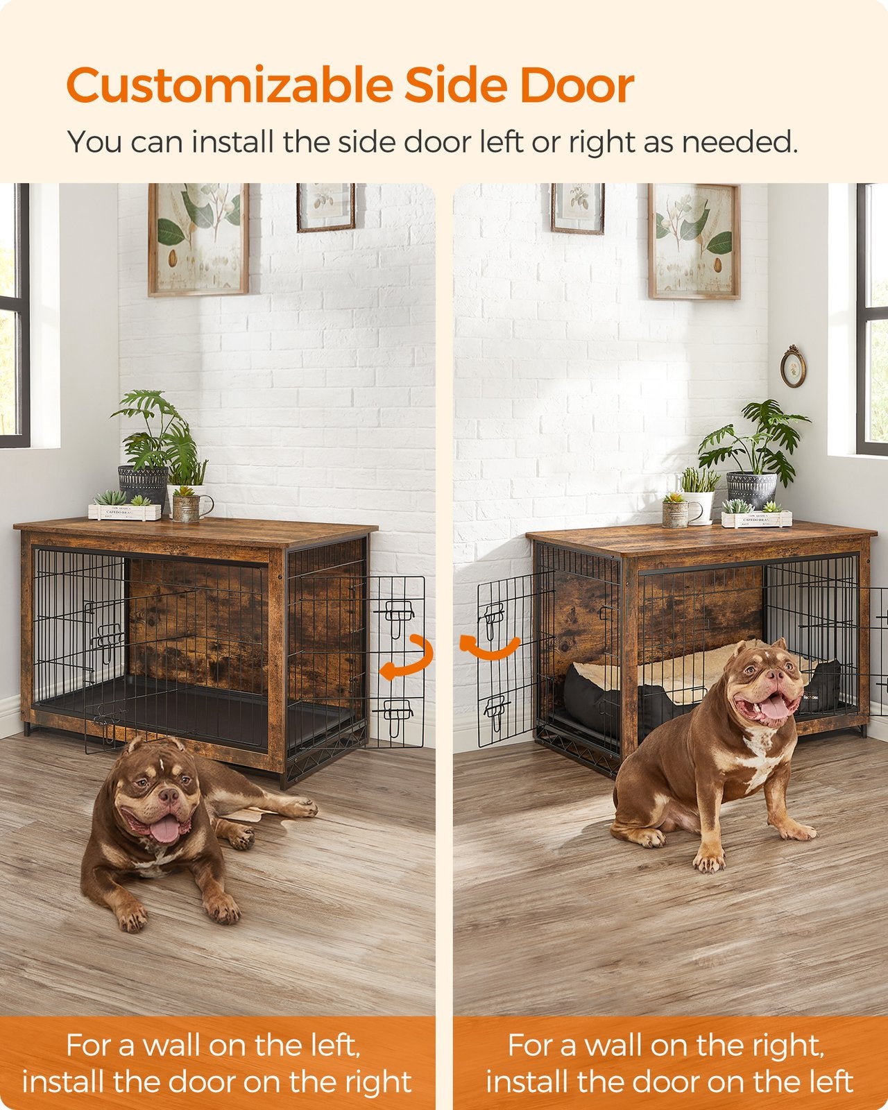 Wooden Dog Crate, Indoor Pet Crate End Table, Dog Furniture with Removable Tray, Large, Rustic Brown and Black - image 4