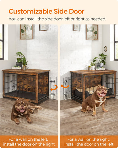 Wooden Dog Crate, Indoor Pet Crate End Table, Dog Furniture with Removable Tray, Large, Rustic Brown and Black - image 4