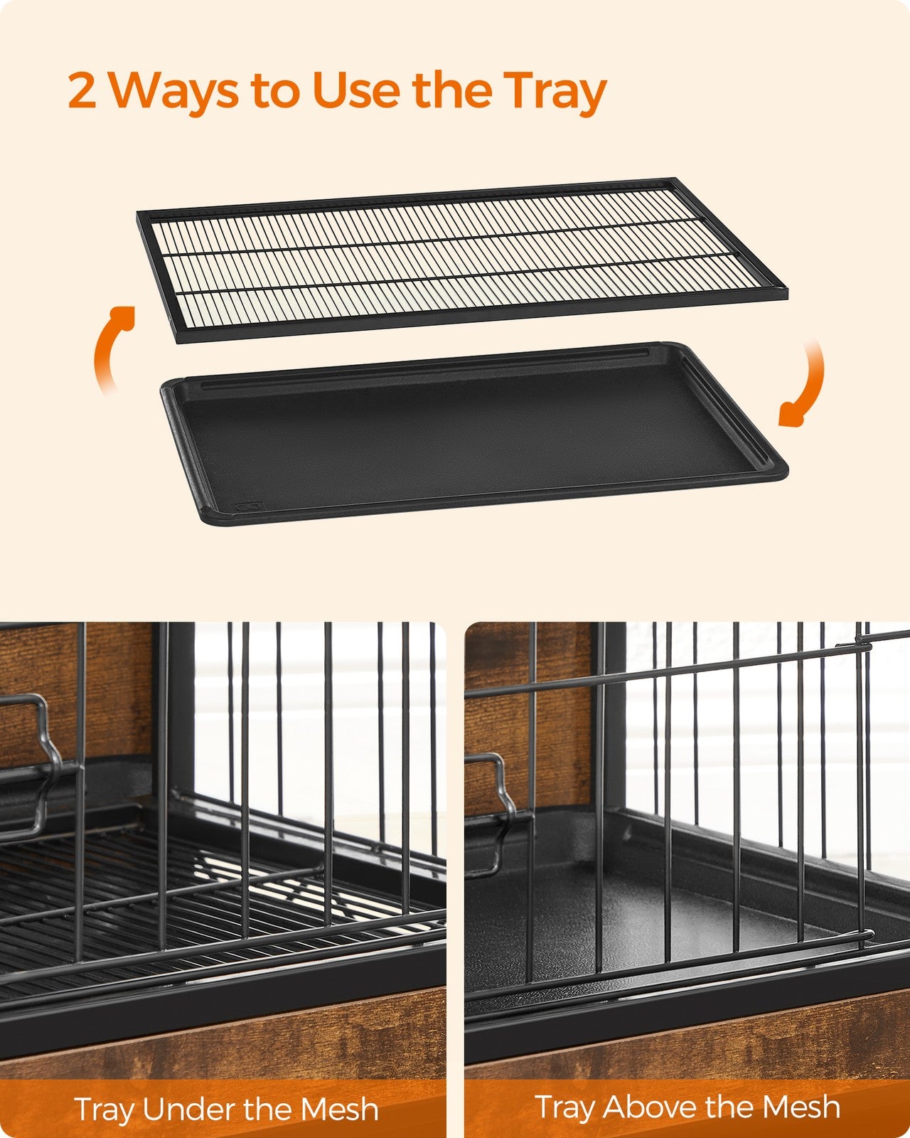 Wooden Dog Crate, Indoor Pet Crate End Table, Dog Furniture with Removable Tray, Large, Rustic Brown and Black - image 5