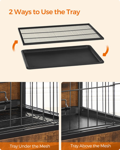 Wooden Dog Crate, Indoor Pet Crate End Table, Dog Furniture with Removable Tray, Large, Rustic Brown and Black - image 5