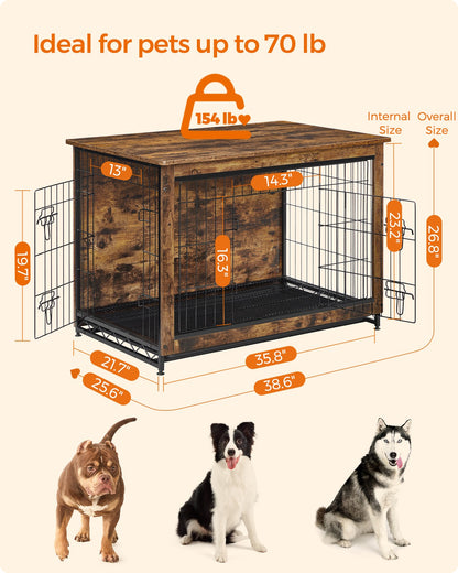 Wooden Dog Crate, Indoor Pet Crate End Table, Dog Furniture with Removable Tray, Large, Rustic Brown and Black - image 7