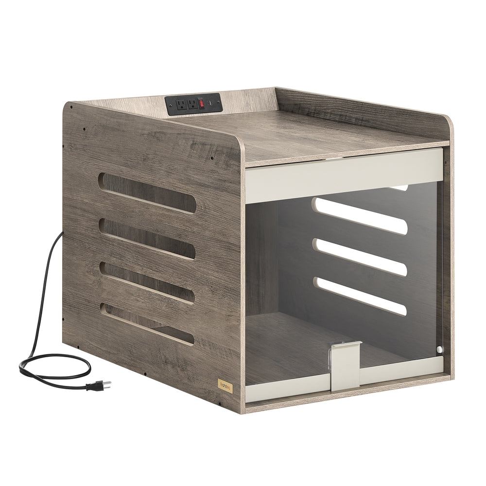 Modern Dog Crate Furniture with Charging Station, Heather Greige