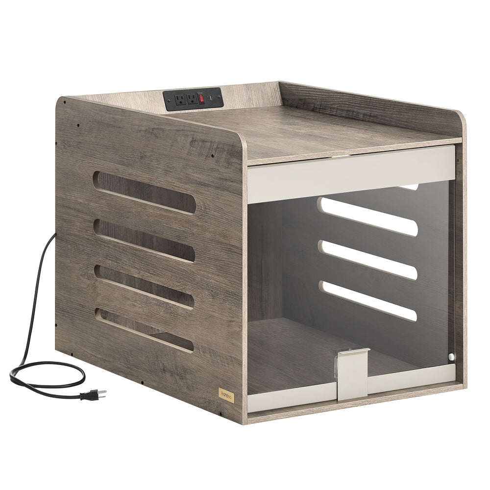 Modern Dog Crate Furniture with Charging Station, Heather Greige
