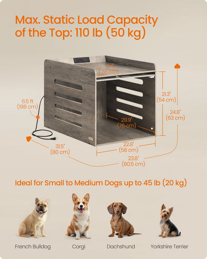Modern Dog Crate Furniture with Charging Station, Heather Greige