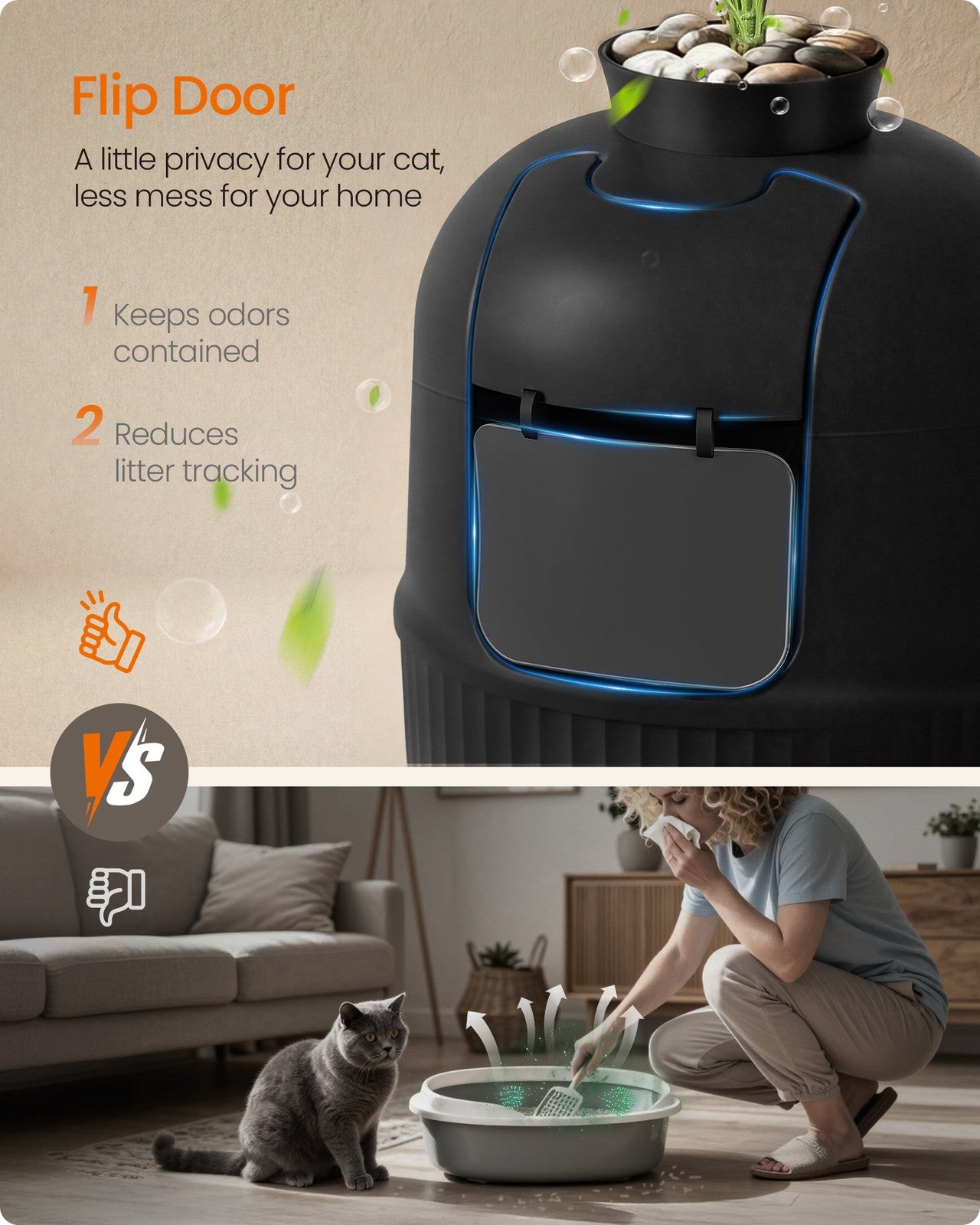 Plant Cat Litter Box Enclosure with Artificial Plant - image 3