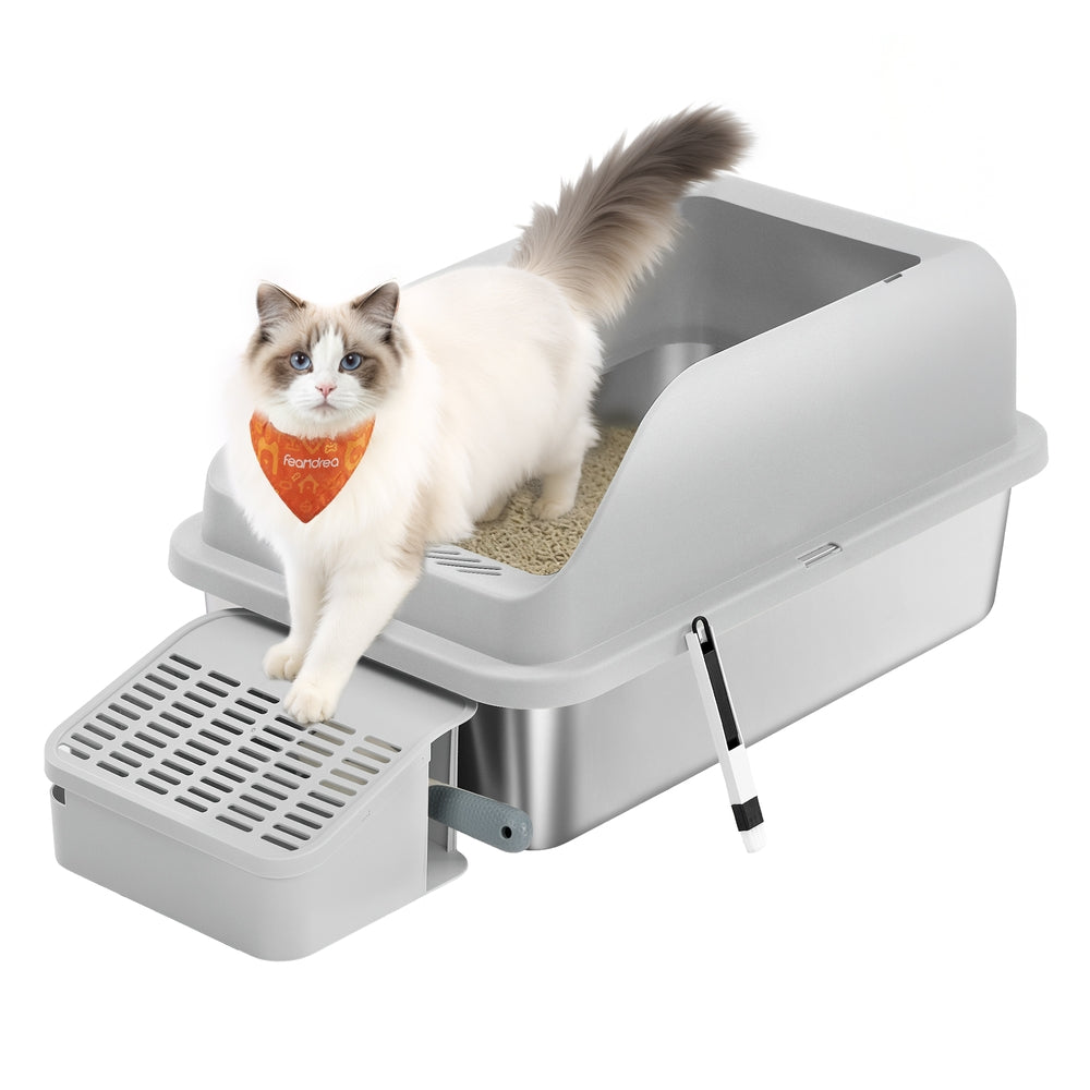 Stainless Steel Cat Litter Box with Open Top Dove Gray