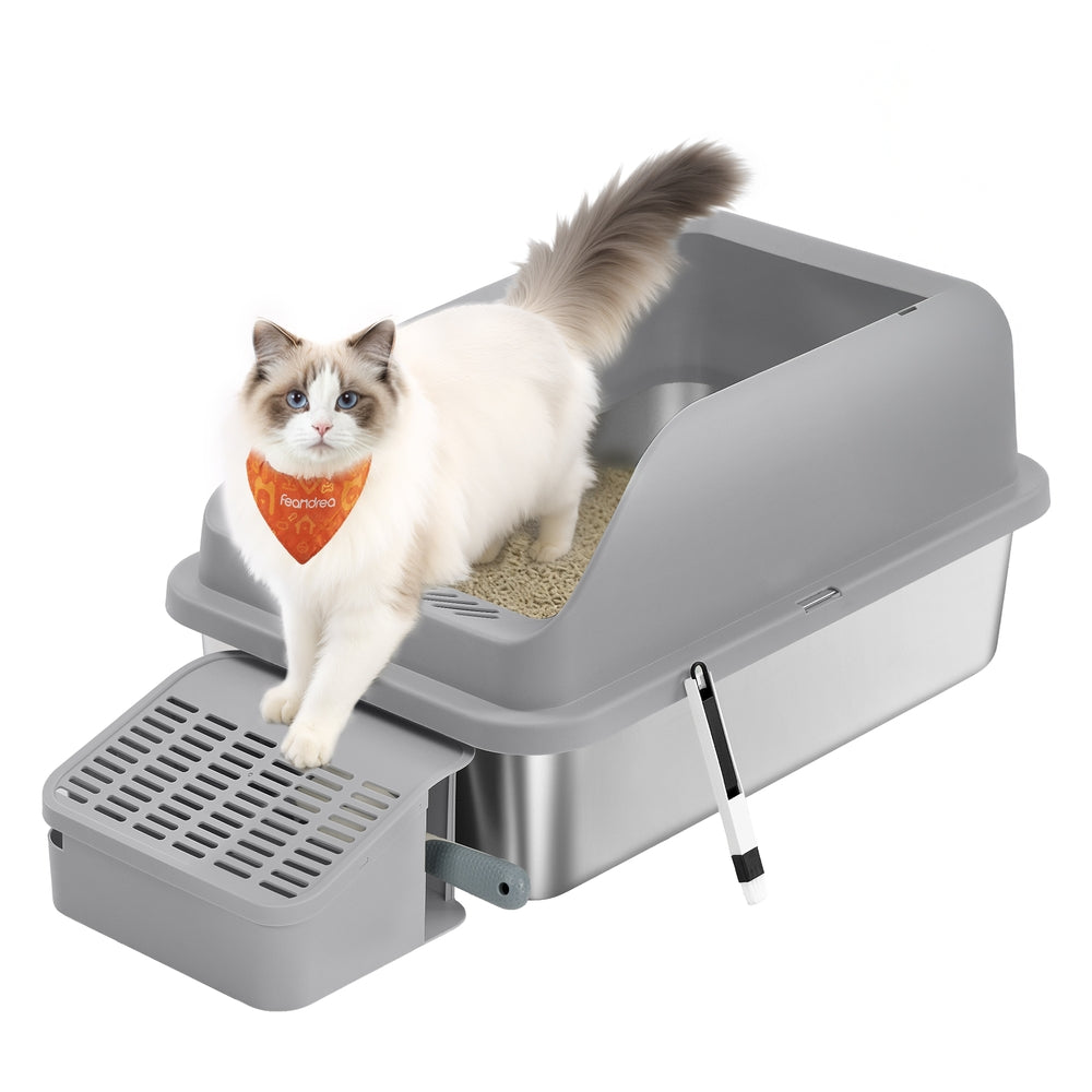 Stainless Steel Cat Litter Box with Open Top Dove Gray - Slate Gray