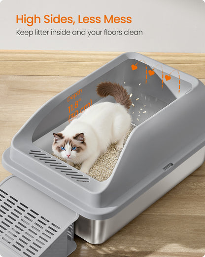 Stainless Steel Cat Litter Box with Open Top Dove Gray