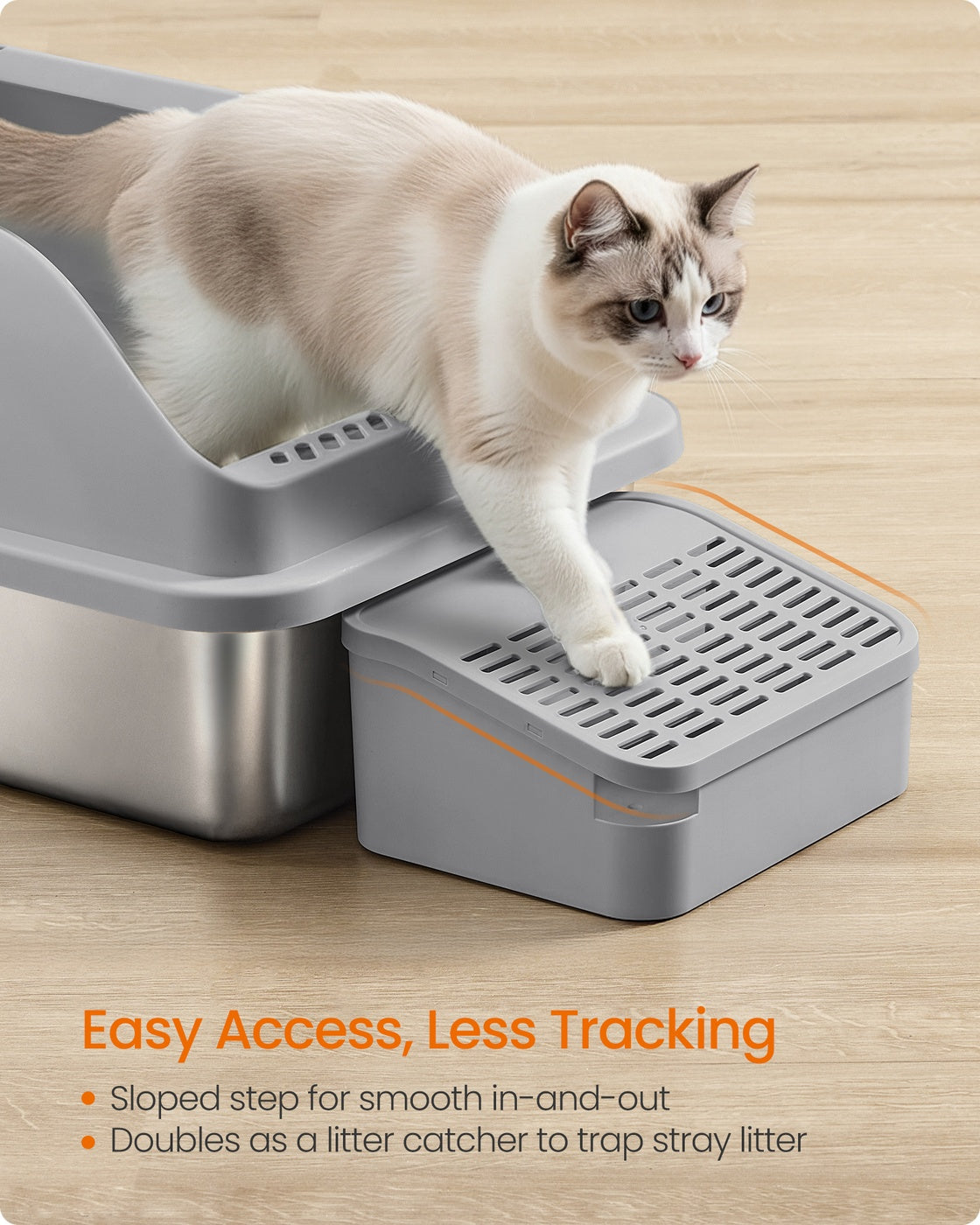 Stainless Steel Cat Litter Box with Open Top Dove Gray