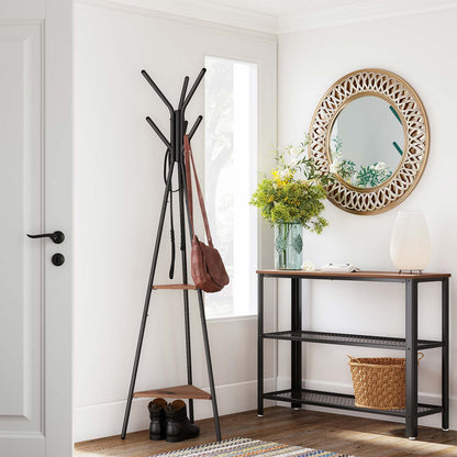 Coat Hanger Stand, Hall Tree with 2 Shelves