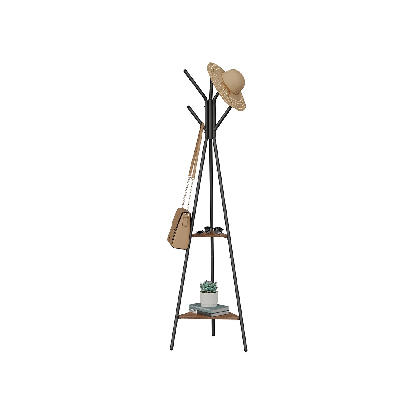 Coat Hanger Stand, Hall Tree with 2 Shelves