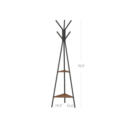 Coat Hanger Stand, Hall Tree with 2 Shelves