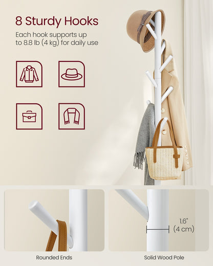 Hall Coat Tree with 8 Hooks and Storage Shelf