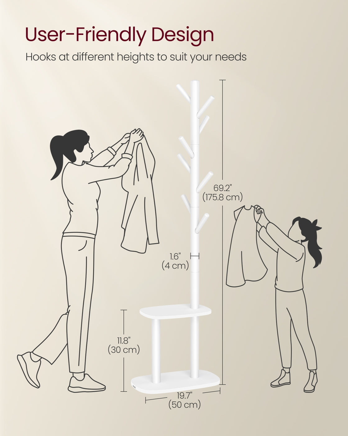Hall Coat Tree with 8 Hooks and Storage Shelf