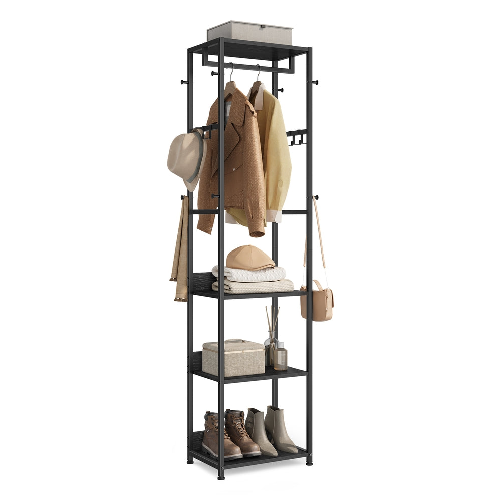 Coat rack freestanding hall tree with shelves - image 13