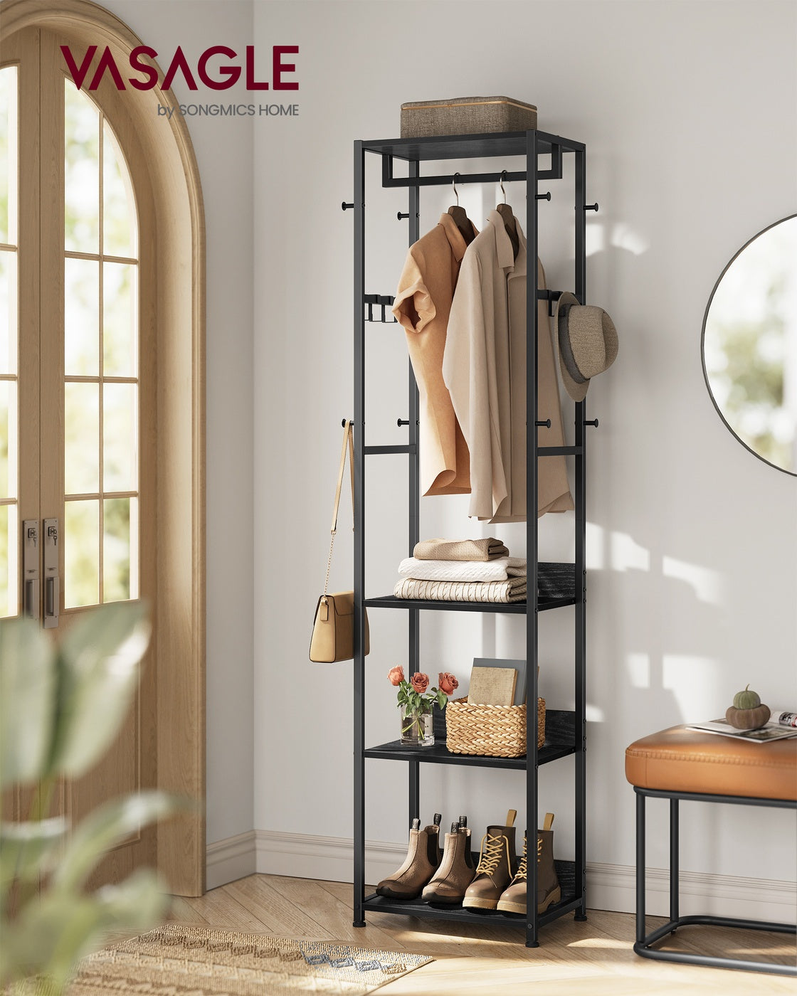 Coat rack freestanding hall tree with shelves - image 2