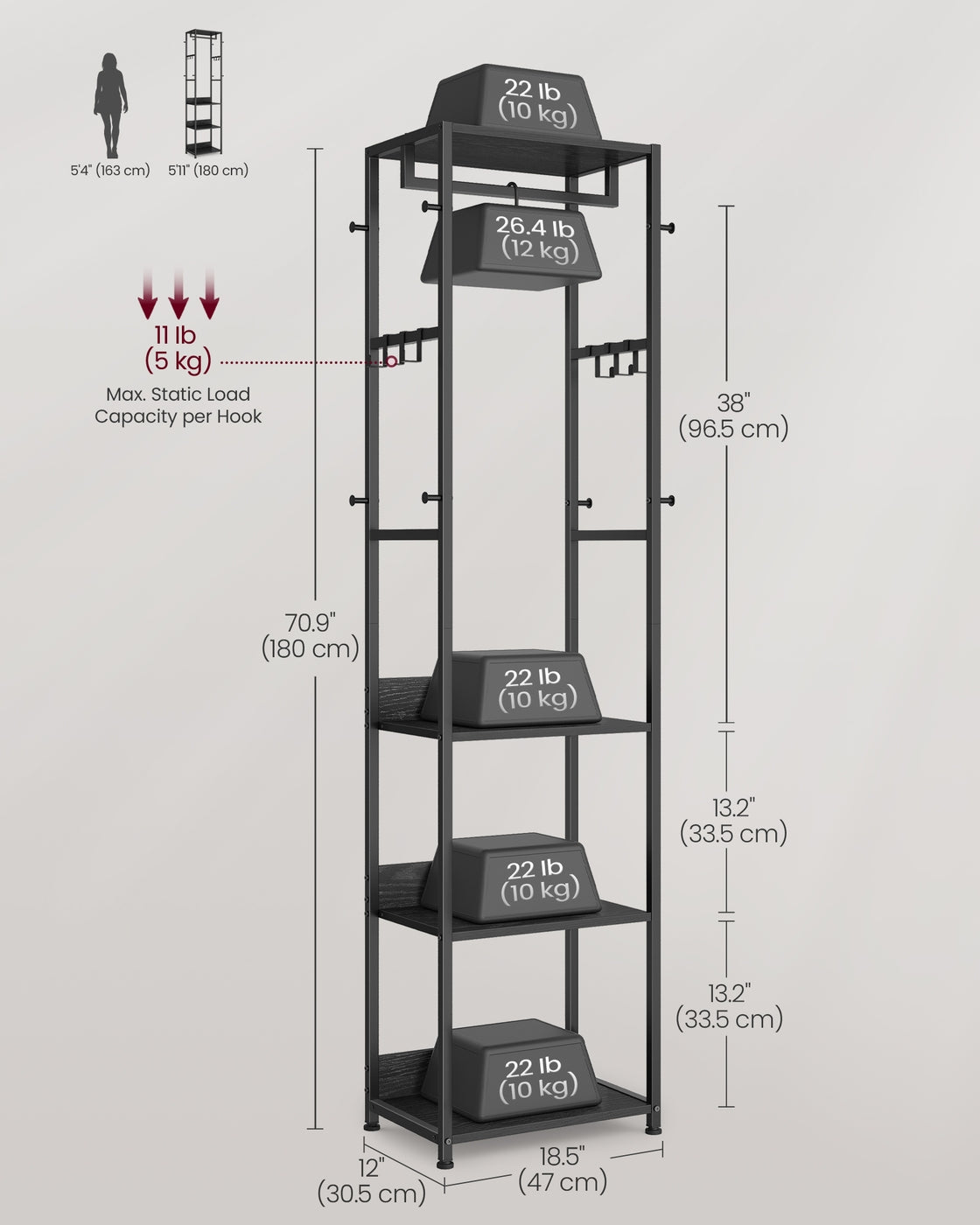 Coat rack freestanding hall tree with shelves - image 5