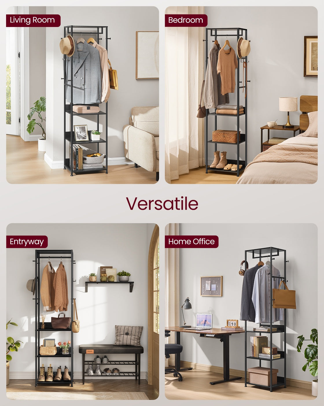 Coat rack freestanding hall tree with shelves - image 6