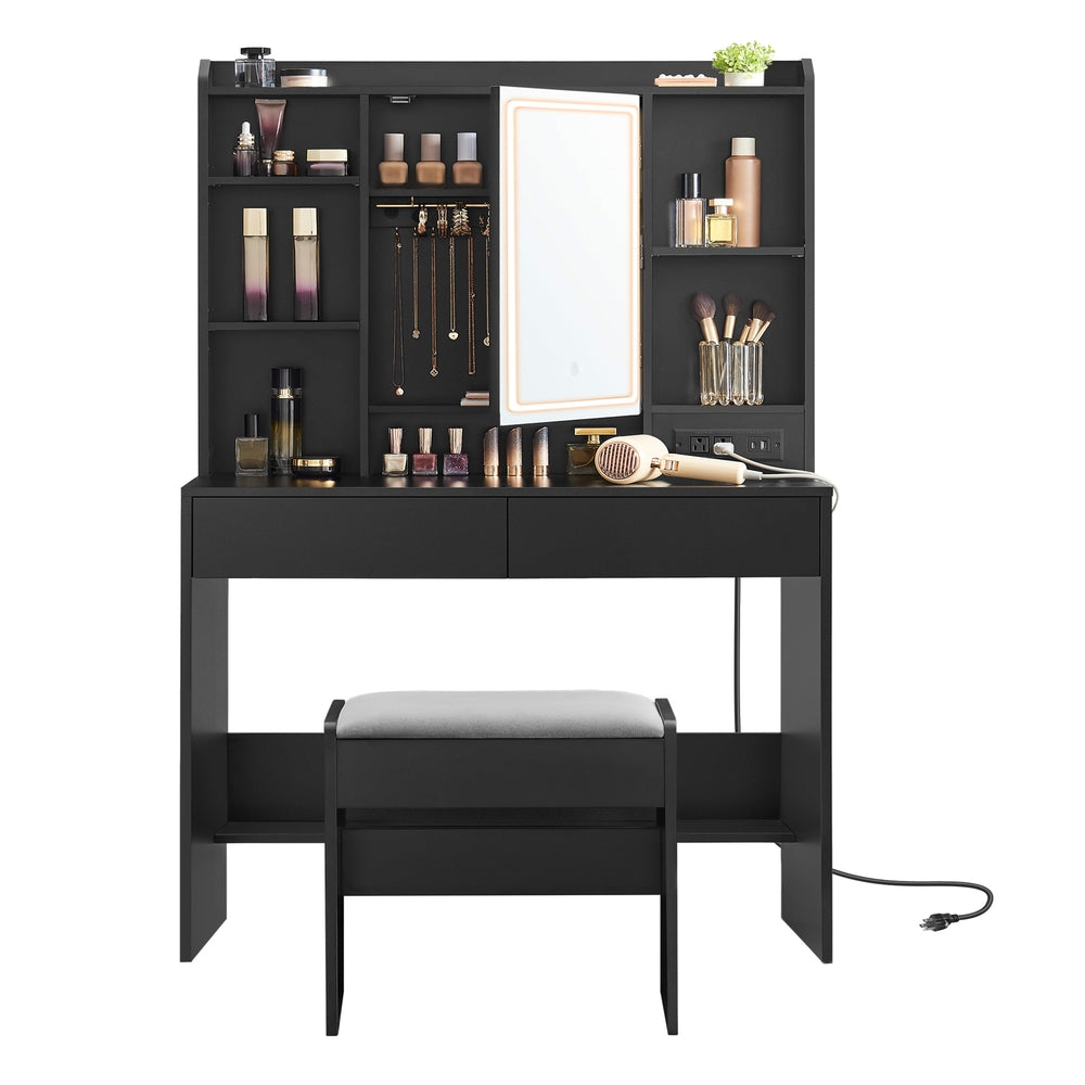 Vanity Desk with Power Outlets, Mirror and Lights