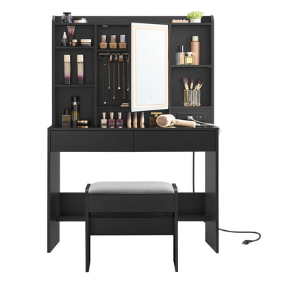 Vanity Desk with Power Outlets, Mirror and Lights