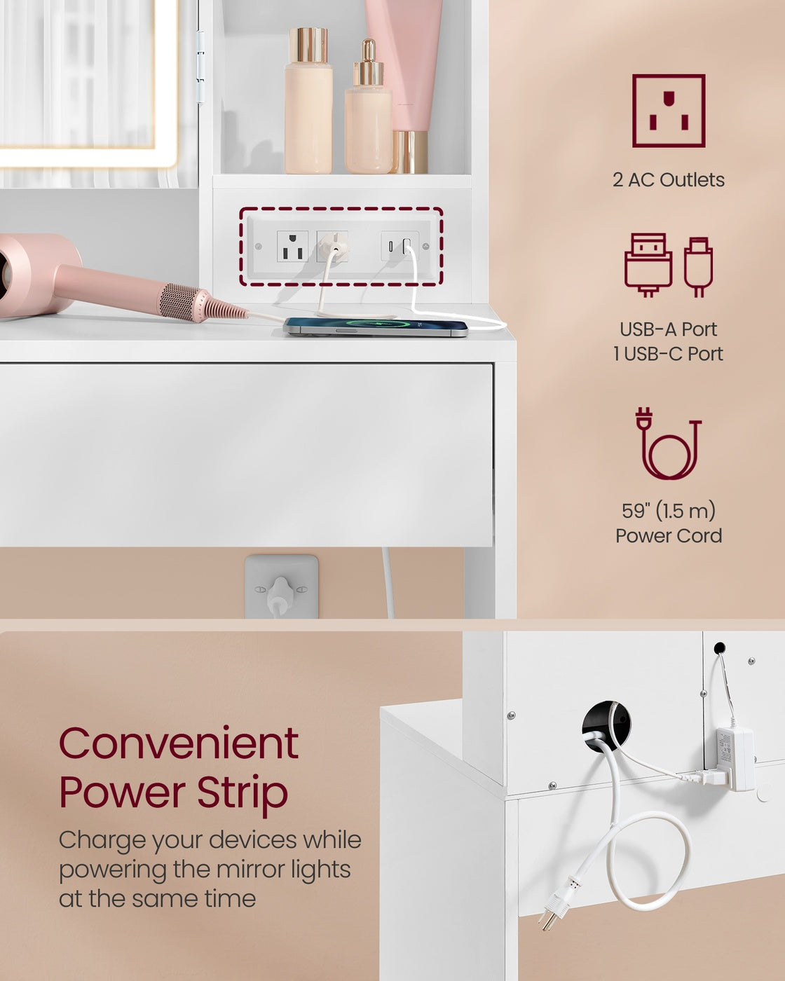 Vanity Desk with Power Outlets
