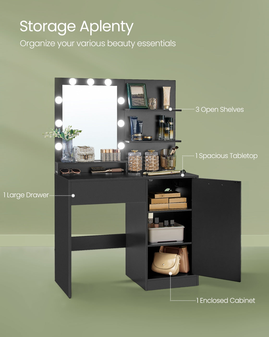 Vanity Desk with Mirror and Lights