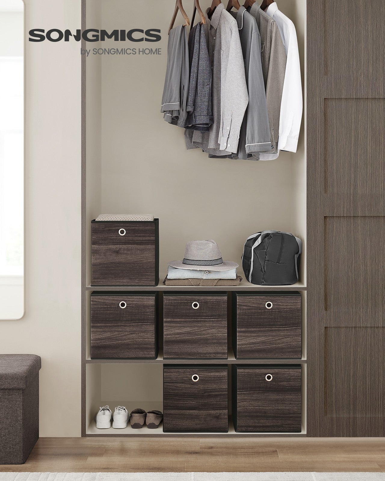 Set of 6 Storage Cubes 11.8 x 11.8 x 11.8 Inches Chestnut Brown - image 2