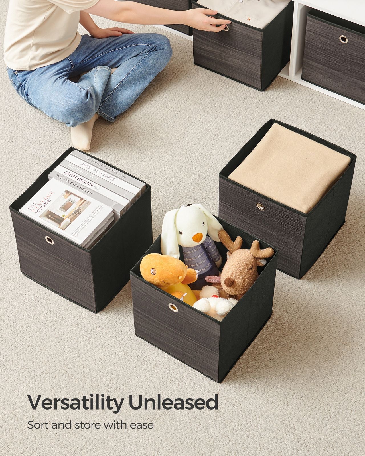 Set of 6 Storage Cubes 11.8 x 11.8 x 11.8 Inches Chestnut Brown - image 3