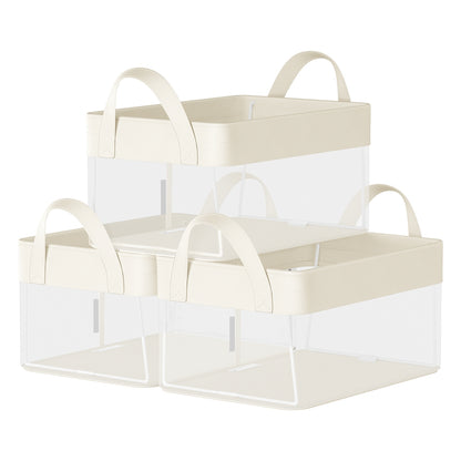 Storage Bins Set of 3 Transparent Mesh Cream White