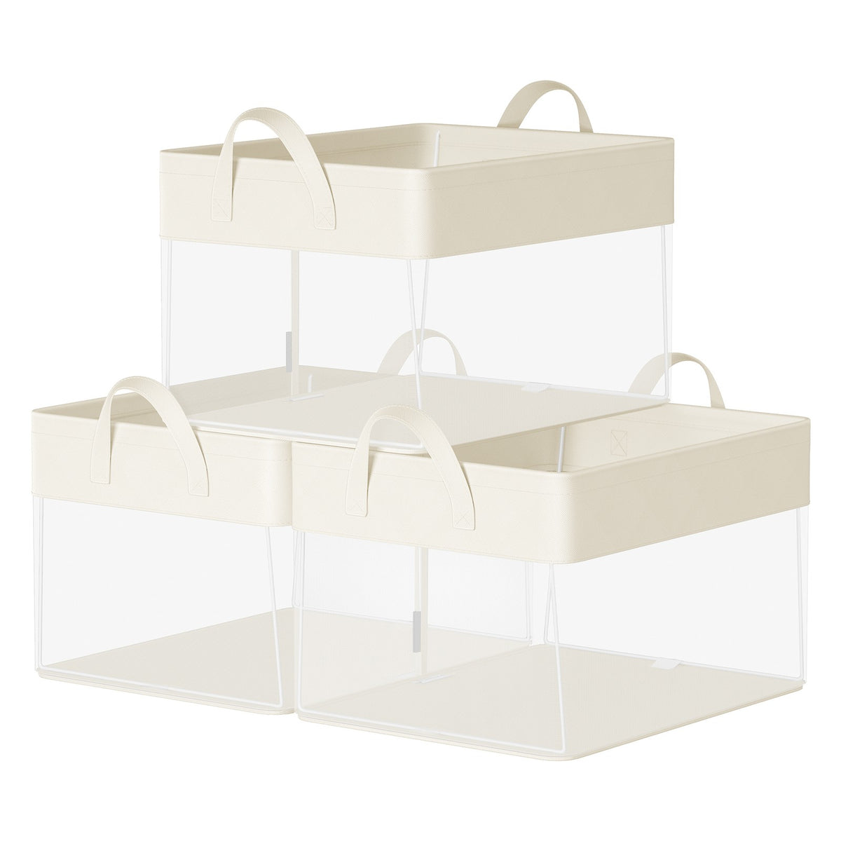 Storage Bins Set of 3 Transparent Mesh Cream White